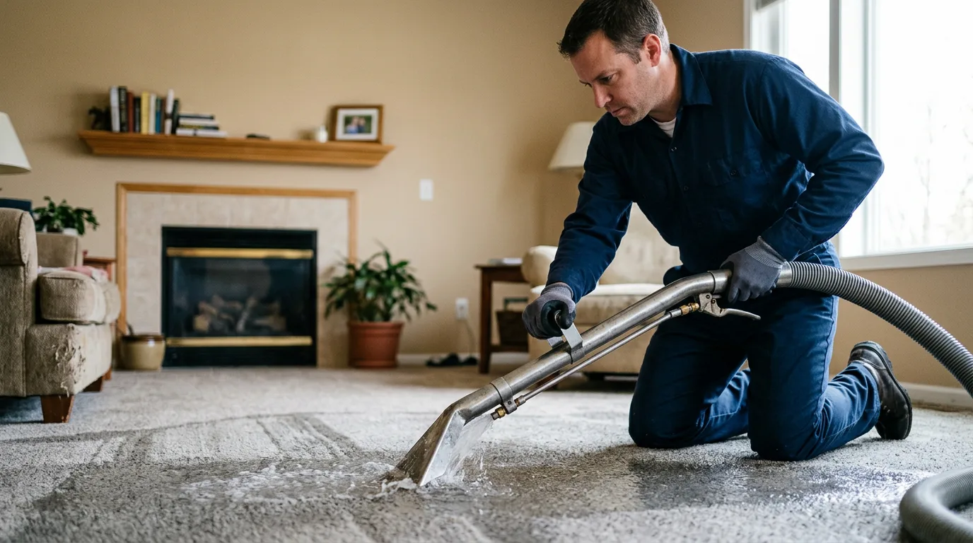 Water damage restoration technician working near Glendale, MA